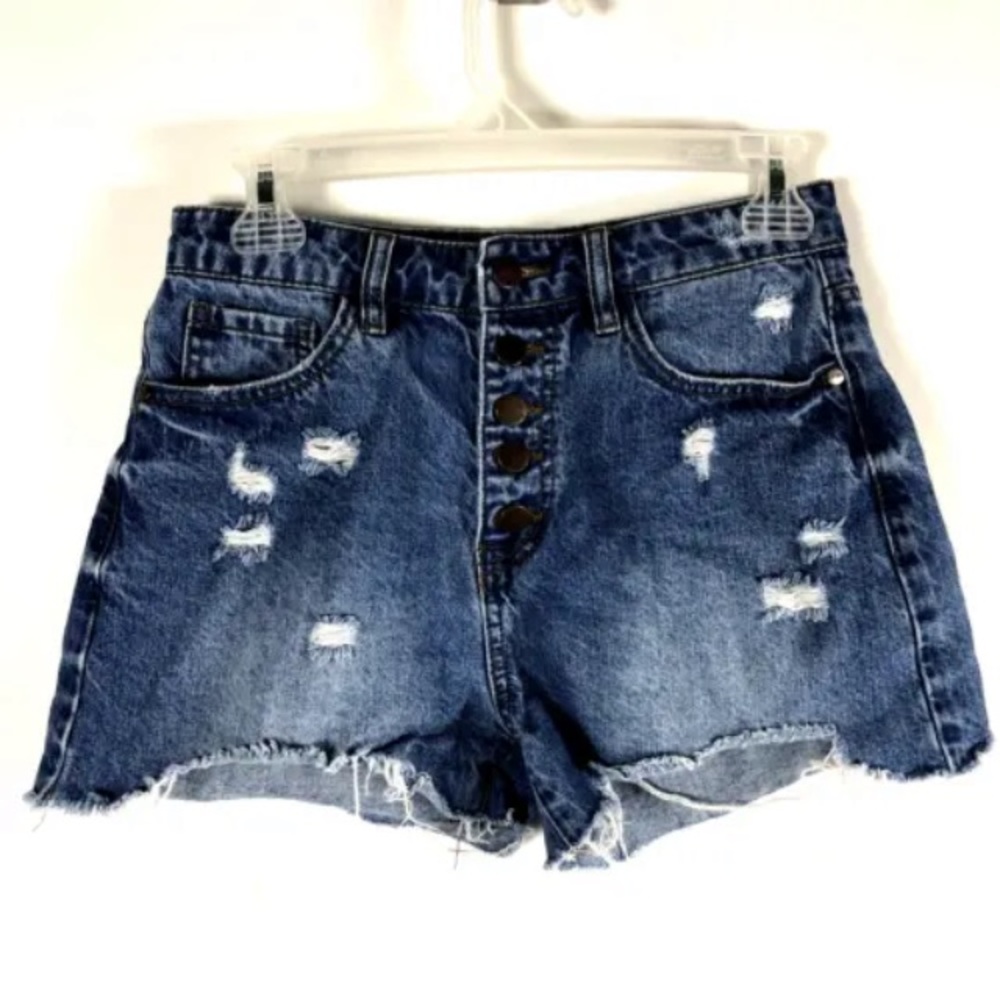 Nature Denim S Denim Jean Shorts Hi Rise Distressed Destroyed Button Fly 3 in